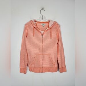 LL Bean Coral Striped Hoodie, Size Small